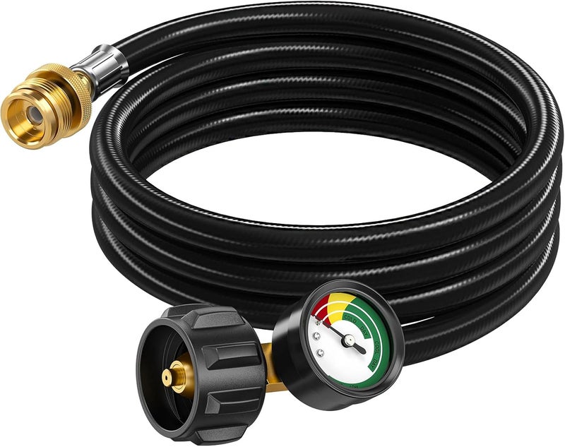 Alloxity 6ft Propane Hose Adapter 1lb to 20lb with Gauge, Propane Tank Adapters 1 lb to 20 lb Converter,5-40lb Propane Tank Hose Adapter for Buddy Heater/Weber Q Grill/Coleman Stove/Blackstone Griddle - Image 1